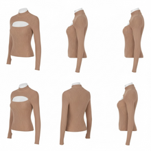 Load image into Gallery viewer, NWT Lulus Flirty Little Secret Toffee Ribbed Mock Neck Cutout Top Size S
