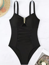 Load image into Gallery viewer, NWT Andrea’s Deals Tight-Fitting Tummy-Covering One-Piece Swimsuit V Gold Medium
