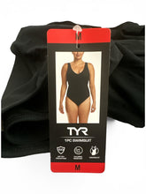 Load image into Gallery viewer, NWT TYR Women's Solid V-Neck Swimsuit Black M
