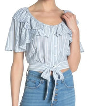 Load image into Gallery viewer, NWT Free People Rosemary Top Cropped Silhouette Striped  Ivory/Blue M
