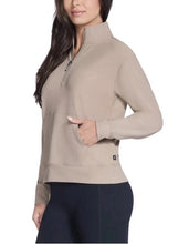Load image into Gallery viewer, NWT Skechers Stretch Ribbed Quarter Zip Pullover with Kangaroo Pocket Tan L
