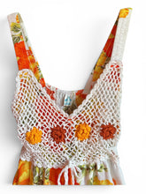 Load image into Gallery viewer, NWOT COJ Apparels Tropical Hibiscus Sundress w/ Crochet Eyelet Bust Multi S
