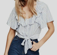 Load image into Gallery viewer, NWT Free People Rosemary Top Cropped Silhouette Striped  Ivory/Blue M
