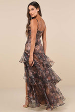 Load image into Gallery viewer, NWOT Lulus Exquisite Finesse Brown Floral Organza Ruffled Maxi Dress XL
