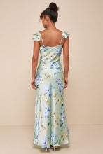 Load image into Gallery viewer, NWOT Lulus Captivating Grace Sage Green Floral Satin Ruffled Maxi Dress L
