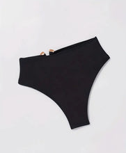Load image into Gallery viewer, AD 1pc Women&#39;S High-Waisted Bikini Bottoms with Metallic Accents Black M
