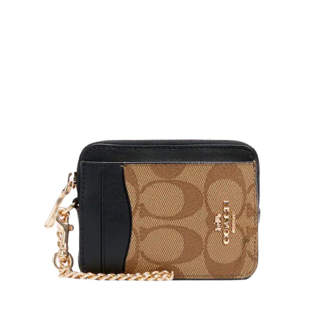 Coach Zip Card Case In Blocked Signature Canvas