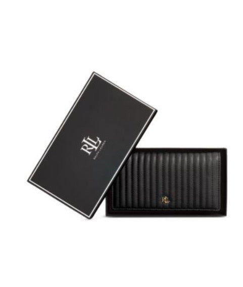 Lauren Ralph Lauren Quilted Nappa Leather Slim Wallet in Gift Box Black