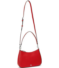 Load image into Gallery viewer, Lauren Ralph Lauren Women's Crosshatch Leather Med Danni Shoulder Bag Red
