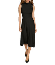 Load image into Gallery viewer, DONNA KARAN Mock Neck Midi Dress Black 12

