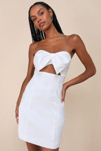 Load image into Gallery viewer, NWOT Lulus Especially Perfect White Taffeta Bow Cutout Strapless Mini Dress S

