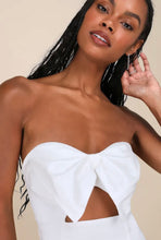 Load image into Gallery viewer, NWOT Lulus Especially Perfect White Taffeta Bow Cutout Strapless Mini Dress S

