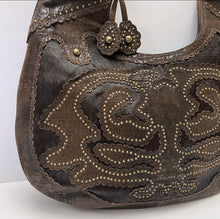 Load image into Gallery viewer, Isabella Fiore Western Studded Leather Calf Hair Large Hobo Shoulder Bag
