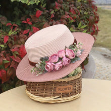 Load image into Gallery viewer, Andrea’s Deals Handcrafted Sun Hat Color Blocked Rose Flower
