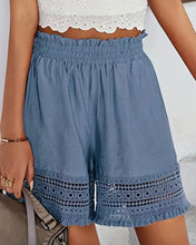 Load image into Gallery viewer, AD Vacation Ready, Women&#39;s Chic Lace-Trimmed Wide-Leg Shorts - Blue Small
