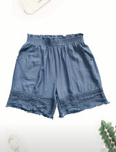 Load image into Gallery viewer, AD Vacation Ready, Women&#39;s Chic Lace-Trimmed Wide-Leg Shorts - Blue Small
