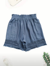 Load image into Gallery viewer, AD Vacation Ready, Women&#39;s Chic Lace-Trimmed Wide-Leg Shorts - Blue Small
