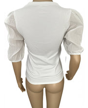 Load image into Gallery viewer, J Crew Vintage rib puff-sleeve henley top White M

