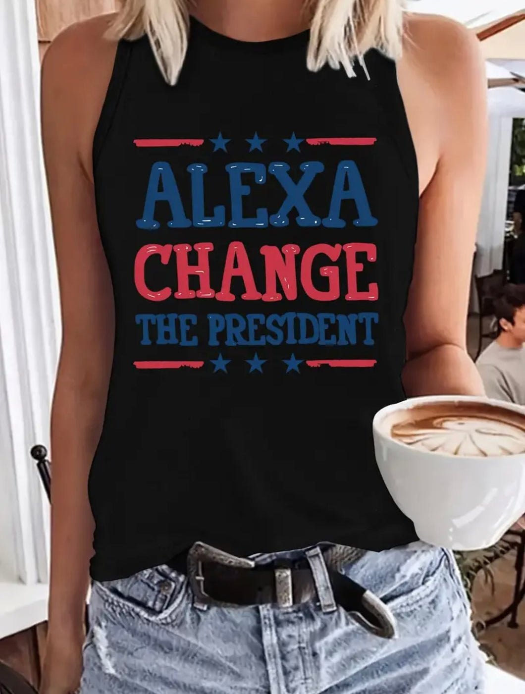 AD Alexa…Crew Neck Tank Top, Casual Sleeveless Top Bk L