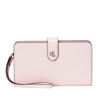 Load image into Gallery viewer, Lauren Ralph Lauren Crosshatch Leather Tech Wristlet Pink Opal
