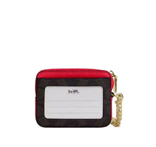 Load image into Gallery viewer, Coach Zip Card Case In Signature Canvas Walnut/Bold Red
