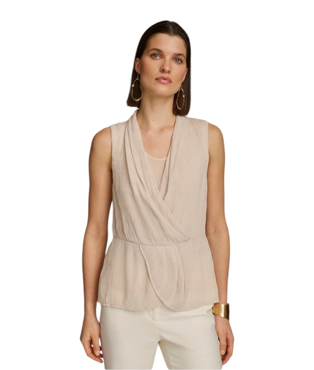 Donna Karan New York Women's Faux-Wrap Sleeveless Top Sand M