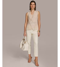 Load image into Gallery viewer, Donna Karan New York Women&#39;s Faux-Wrap Sleeveless Top Sand M
