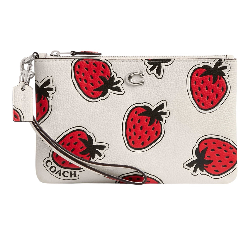 Coach Small Strawberry-Print Leather Wristlet