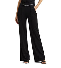 Load image into Gallery viewer, Lauren Ralph Lauren Chain Trim Pleated Jersey Wide Leg Pant Black 8
