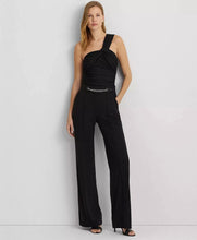 Load image into Gallery viewer, Lauren Ralph Lauren Chain Trim Pleated Jersey Wide Leg Pant Black 8
