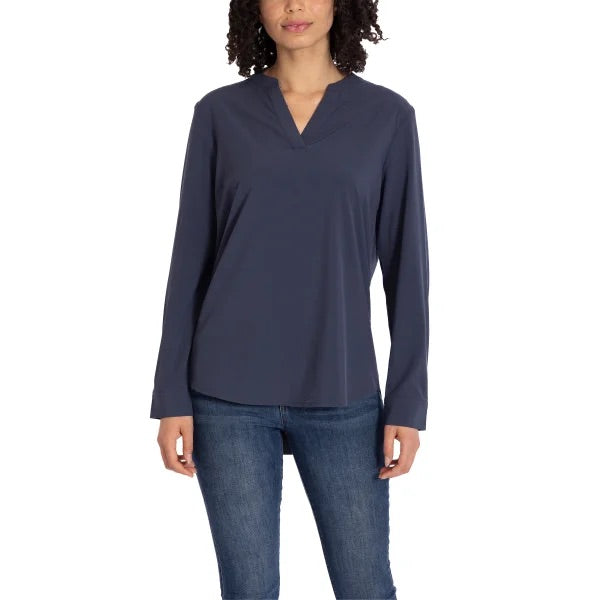 Rev3 Women's Blouse V-Neck Lightweight Long Sleeve Tunic Blue M