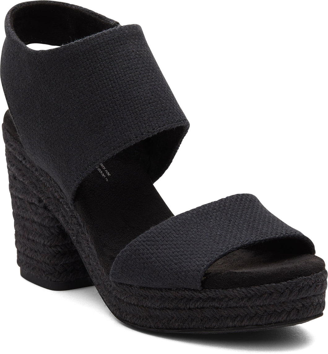 TOMS WOMEN MAJORCA PLATFORM BLACK BASKET WEAVE 7.5