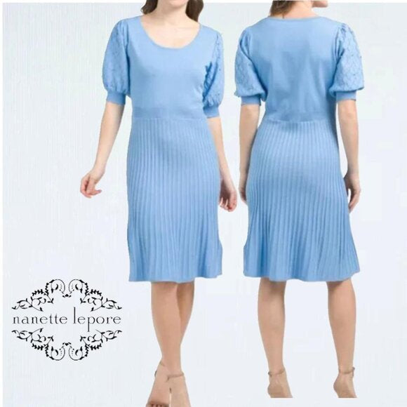 Nanette by Nanette Lepore Blue Pearl Sleeve Knit Dress L