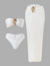 Load image into Gallery viewer, White swimsuit with a sophisticated, high-stretch French design and Sarong S
