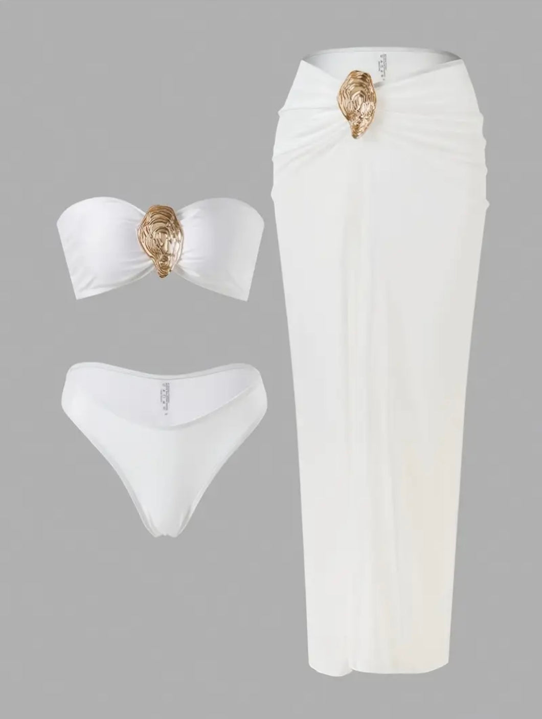 White swimsuit with a sophisticated, high-stretch French design and Sarong S