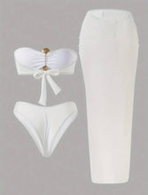 Load image into Gallery viewer, White swimsuit with a sophisticated, high-stretch French design and Sarong S
