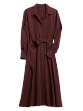 Load image into Gallery viewer, Banana Republic Factory Belted Tencel Shirtdress Burgundy Sz L
