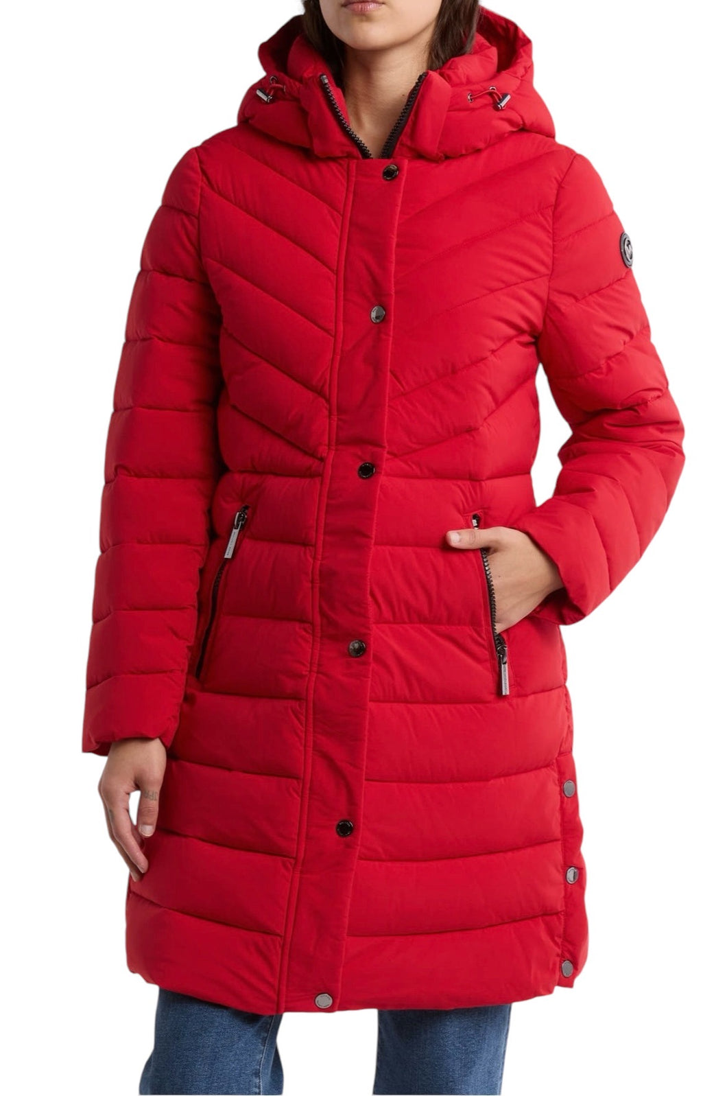 Michael Kors Hooded 450 Fill Power Longline Puffer Jacket M Crimson