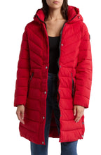 Load image into Gallery viewer, Michael Kors Hooded 450 Fill Power Longline Puffer Jacket L Crimson
