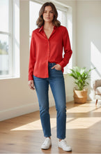 Load image into Gallery viewer, A new day ong Sleeve Collared Satin Button Down Shirt Scarlet Red. XS
