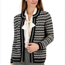 Load image into Gallery viewer, Anne Klein Women's Mix-Stitch Open-Front Short Cardigan Bk/White M
