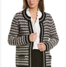 Load image into Gallery viewer, Anne Klein Women's Mix-Stitch Open-Front Short Cardigan Bk/White M
