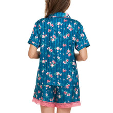 Load image into Gallery viewer, Flora Nikrooz Women&#39;s Notch Collar Soft Satin Blue PJ Set XL
