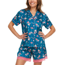 Load image into Gallery viewer, Flora Nikrooz Women&#39;s Notch Collar Soft Satin Blue PJ Set XL
