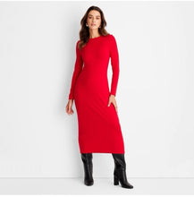 Load image into Gallery viewer, a new day Ribbed Long Sleeve Red Maxi Dress M
