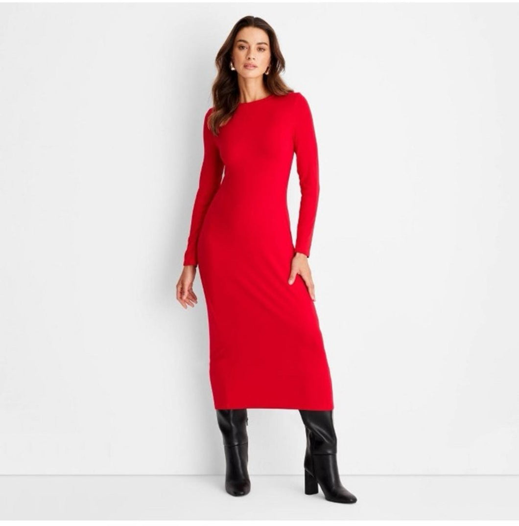 a new day Ribbed Long Sleeve Red Maxi Dress M