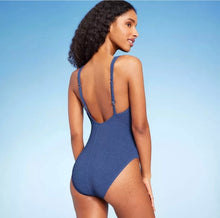 Load image into Gallery viewer, Shade &amp; Shore Square Neck Pucker High Leg One Piece Swimsuit XS (0-2) Blue
