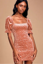 Load image into Gallery viewer, My Fleur-ever Rusty Rose Floral Print Velvet Smocked Mini Dress Rusty Rose S

