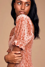 Load image into Gallery viewer, My Fleur-ever Rusty Rose Floral Print Velvet Smocked Mini Dress Rusty Rose S
