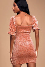 Load image into Gallery viewer, My Fleur-ever Rusty Rose Floral Print Velvet Smocked Mini Dress Rusty Rose S
